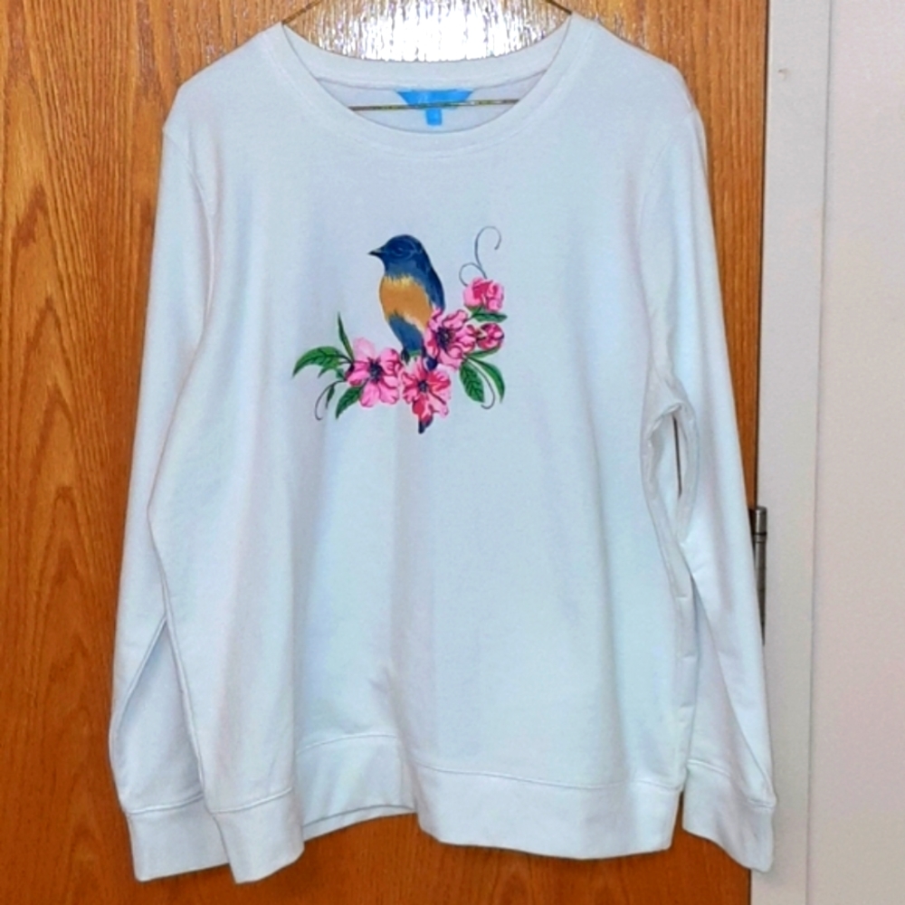Off-White Sweater with Colorful Bird Design NWOT